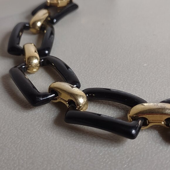 Nice Black And Gold Tone Rectangular Link Bracelet - Picture 1 of 9